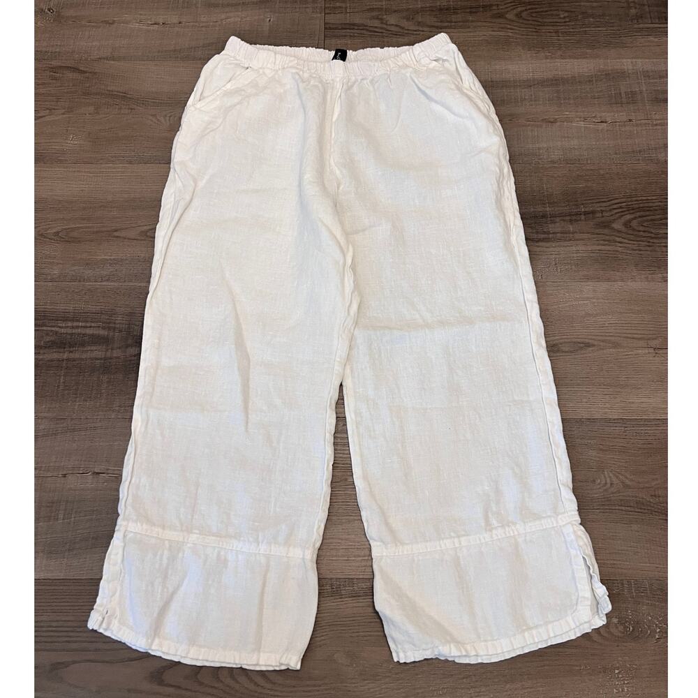 Match Point 100% Linen White Wide Leg Cropped Pants